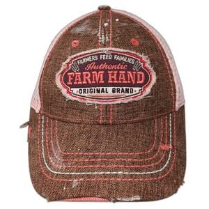 Choko Authentics Baseball Cap Brown Pink One Size Farm Hand Distressed Mesh Hat